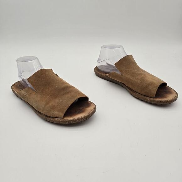 Born Sandals Womens 11 Brown Mesilla Flats Open Toe Slides Slip On Leather Suede - Picture 2 of 12
